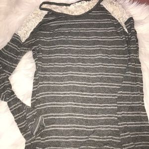 Grey and floral lace long sleeve top